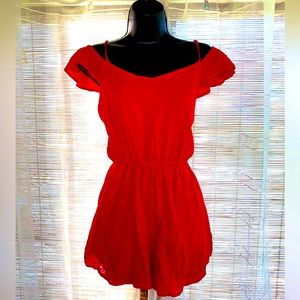 Red Cami/Off Shoulder Romper w/Pockets